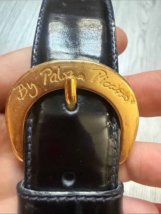 VTG Paloma Picasso Black Patent Leather Belt with Gold Crescent Buckle main image 4